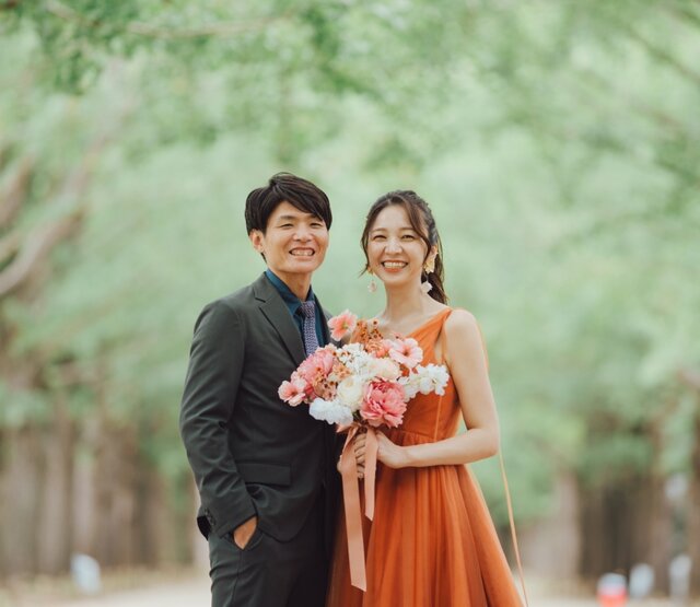 【最終値下げ】カラードレス テラコッタ　オフショル　披露宴　前撮り 最終値下げ】カラードレス テラコッタ オフショル 披露宴 前撮り