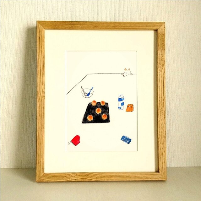 人気作品】「パンを焼いた日」原画 イラスト ※木製額縁入り（インチ
