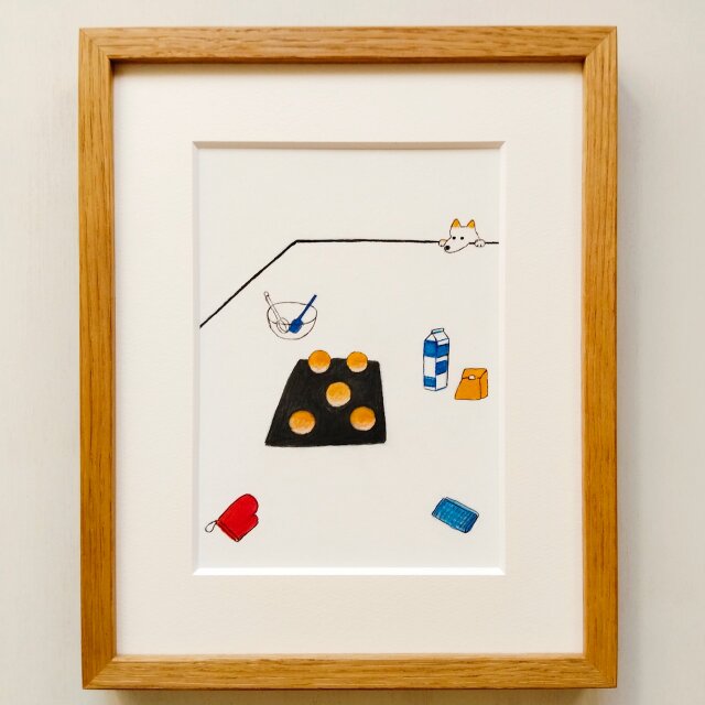 人気作品】「パンを焼いた日」原画 イラスト ※木製額縁入り（インチ