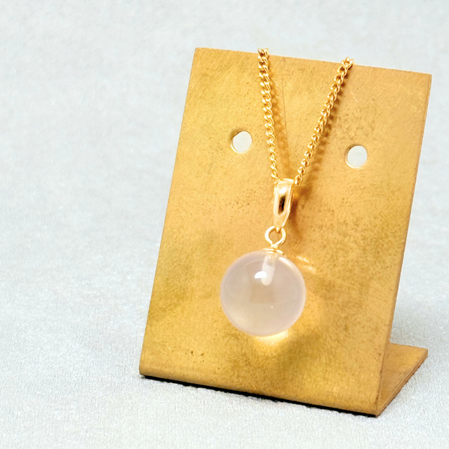 10mm まんまる ローズクォーツ/紅水晶  K18 K24GP 天然石ネックレス - 花雫S