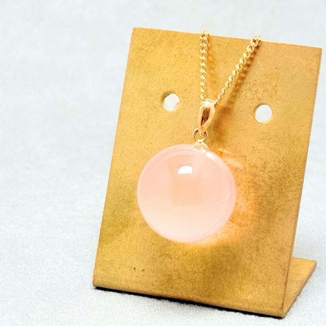 14mm まんまる ローズクォーツ/紅水晶  K18 K24GP 天然石ネックレス - 花雫M