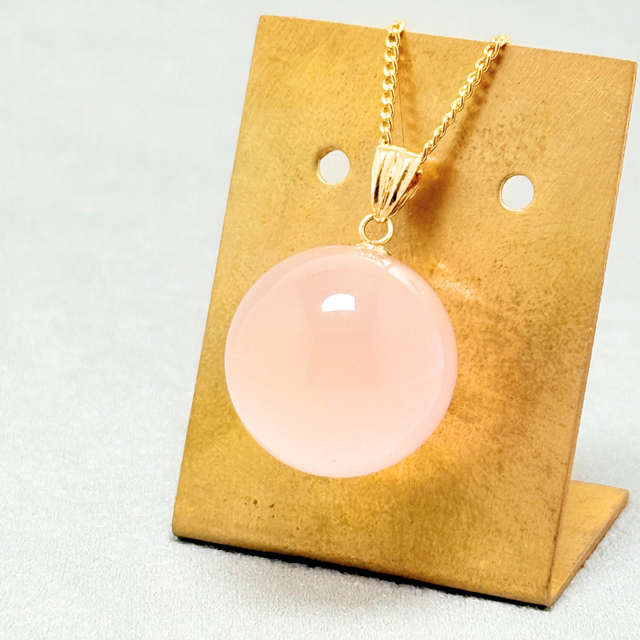 ラス1 17mm まんまる ローズクォーツ/紅水晶  K18 K24GP 天然石ネックレス - 花雫L