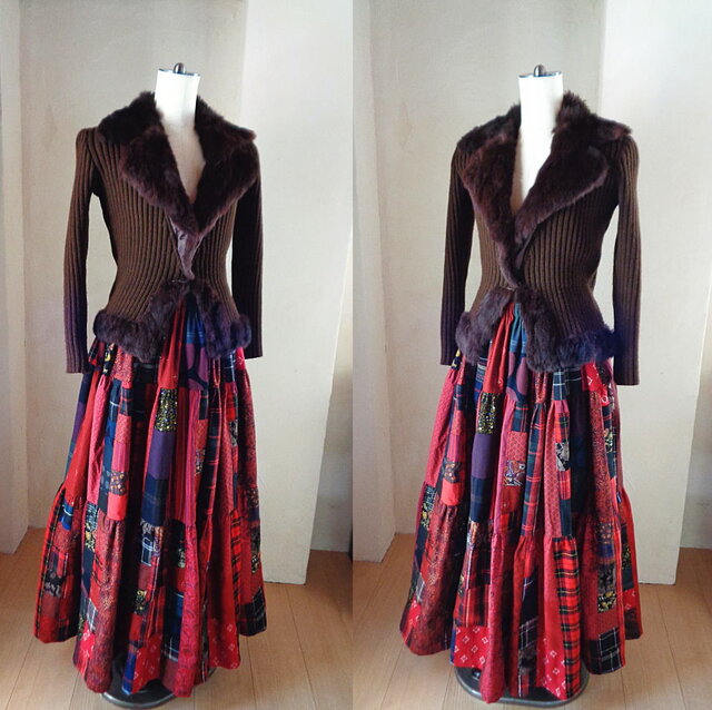 1点もの 絵画なパッチワーク♥DeepRed＆Dark♥大人のチェック  