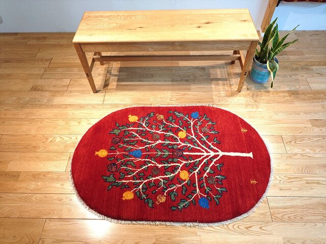 ガール】ペルシャ ギャッベ 玄関 85×63 桃色 茜色 ザクロの木 【公式通販】