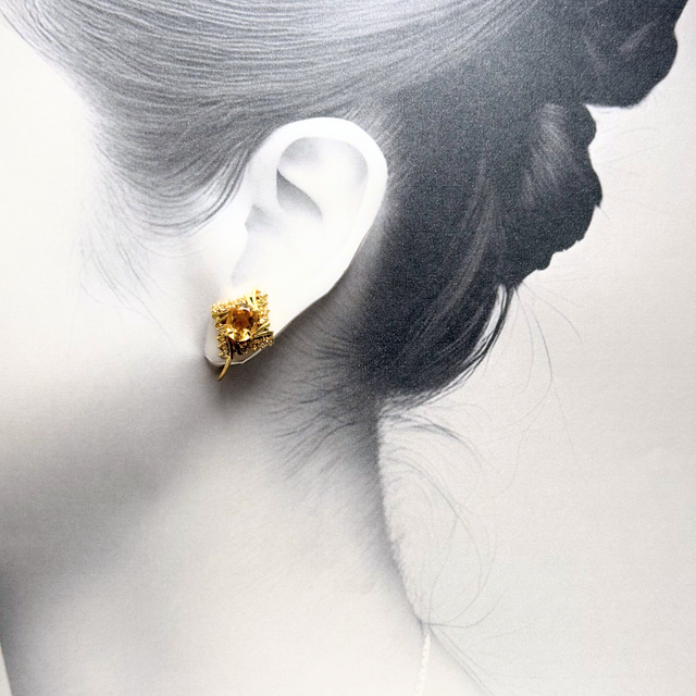 9×7 クラシック シトリン/黄水晶 天然石イヤリング - 額縁 -citrine