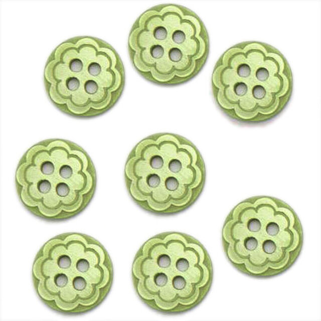 Sale* プラスチックボタン 8個サークルフラワー  グリーン　B-1464 花 レトロ ヴィンテージ