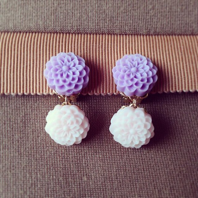 パステルフラワーイヤリング(紫×ピンク)の画像1枚目