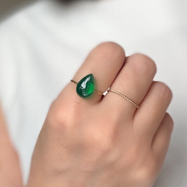 深緑のしずく グリーンオニキス 一粒フリーサイズリング｜14×10mm
