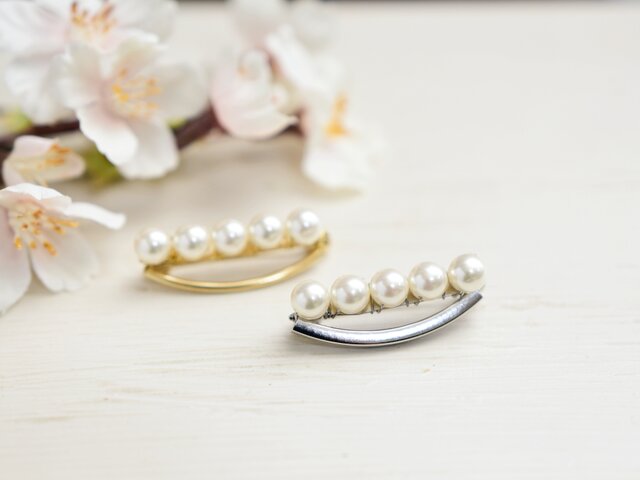 シルバー ゴールド ブローチ 選べる金具色【ブローチ】大人なおしゃれフォーマル メタル パール