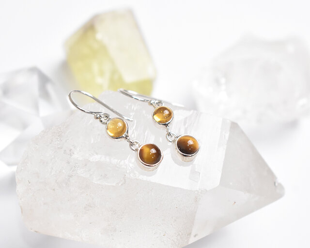タイガーアイとブランデーシトリンのシルバーピアス シルバー925