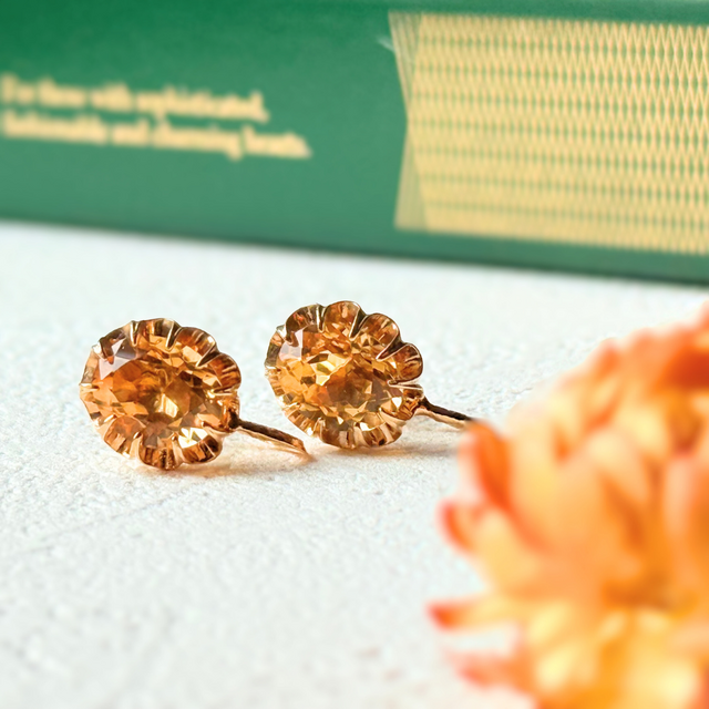 10mm クラシック シトリン/黄水晶  K18GP イヤリング - 菊華 -orange-