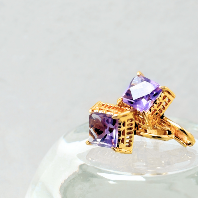 8mm 藤色 アメジスト/紫水晶  K18GP イヤリング - wisteria