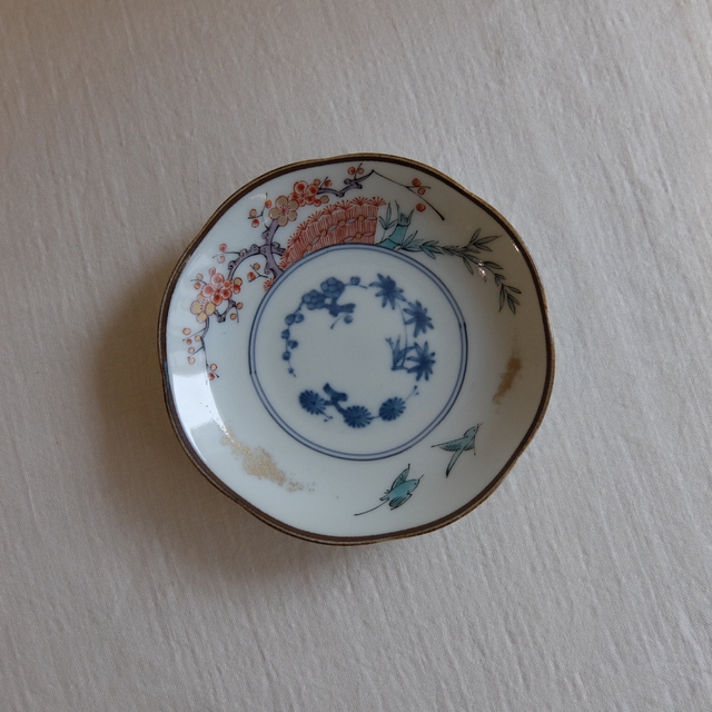 小皿　染綿花鳥