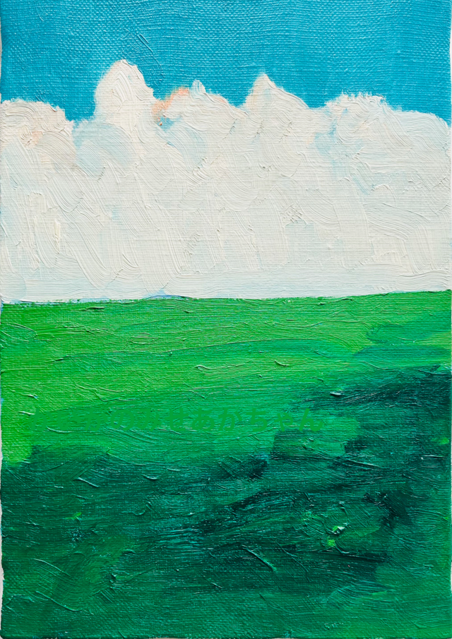 原画・油彩「夏空と草原1」絵画・サムホールサイズ | iichi 日々の