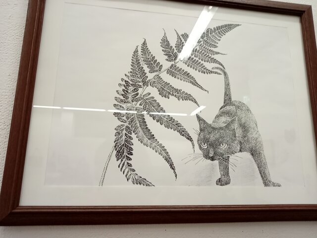 ワイド四つ切りサイズ☆ペン画 複製版画 『羊歯』 黒猫 | iichi 日々の