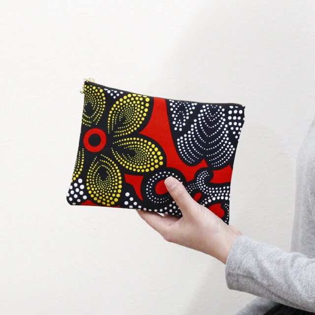 アフリカ布のフラットポーチ｜手帳ケース/ パスポート/ 薬手帳/ 通帳入れ