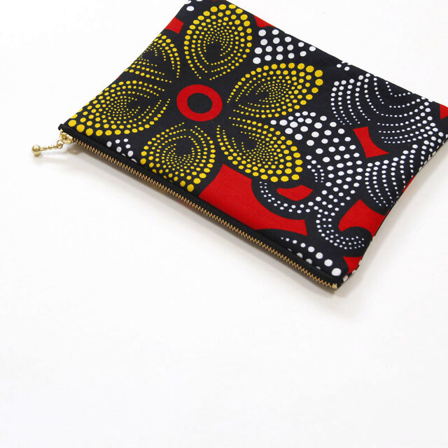 アフリカ布のフラットポーチ｜手帳ケース/ パスポート/ 薬手帳/ 通帳