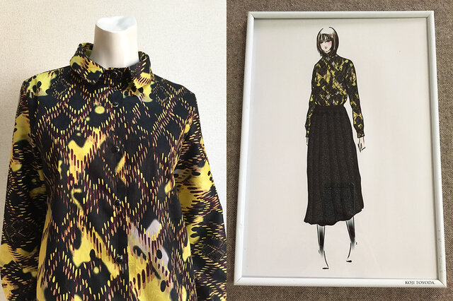 1点もの・デザイン画付き】日本製綿プリントストレッチジャガード生地 