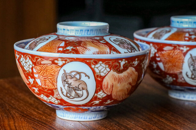 古伊万里 染錦小槌鼠文蓋茶碗 明治時代 E680B | iichi 日々の