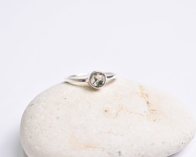 モスアゲートの一粒シルバーリング シンプル シルバーリング 天然石