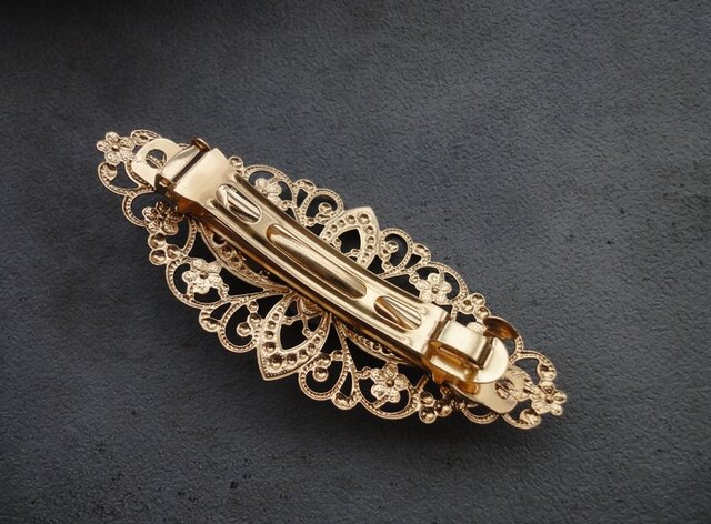 天然石のバレッタ □ ティアラ 透かし模様 □ ラブラドライト カイヤ