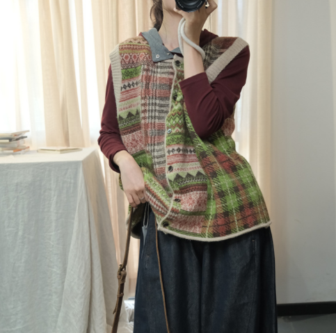 ☆受注制作☆秋冬.綿ニットベスト.手編みノースリーブニット