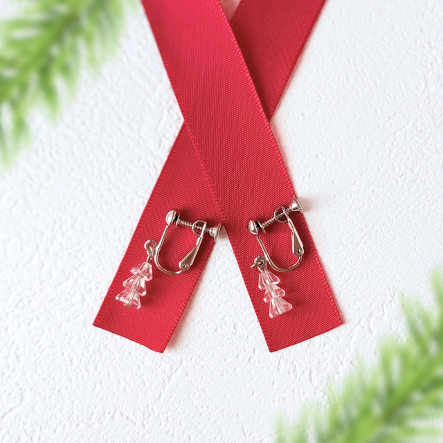 雪の結晶樹 クォーツ/白水晶  RHP 天然石イヤリング - Crystal Tree