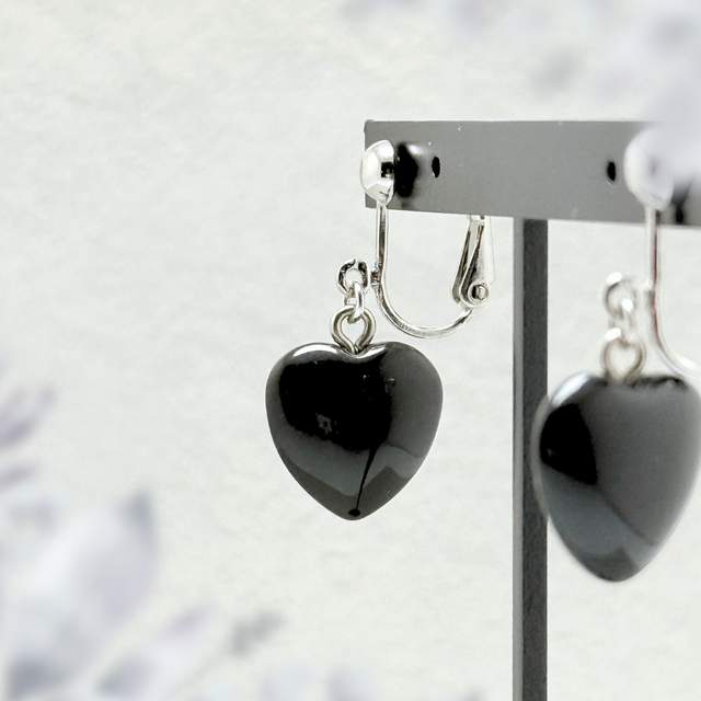 15mm ハート オニキス/黒瑪瑙  RHP イヤリング - シングルS