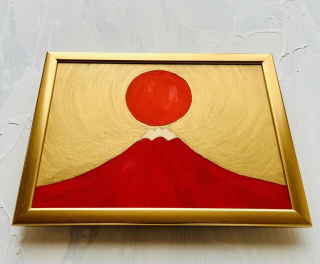開運・活力アップ】「赤富士1」特大・油彩・額装・原画・風水 | iichi