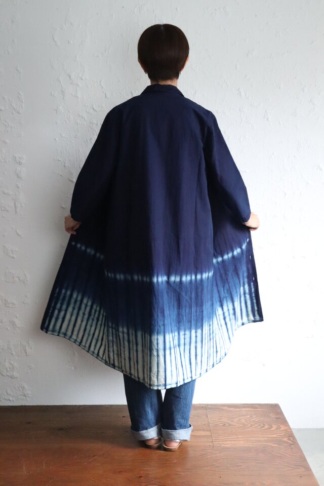 藍染　長袖シャツワンピ　サーカス