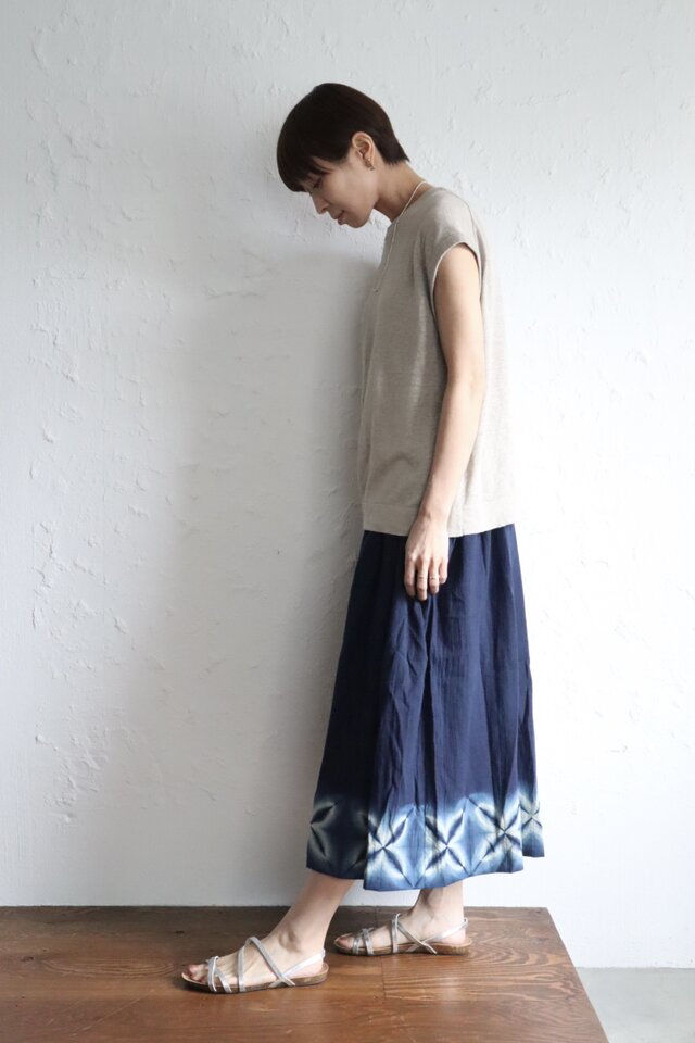 藍染　コットンウールギャザースカート　ハナミズキ