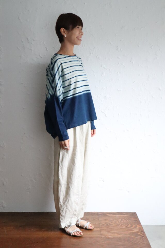 藍染　HUIS　コクーンカットソー　ボーダー