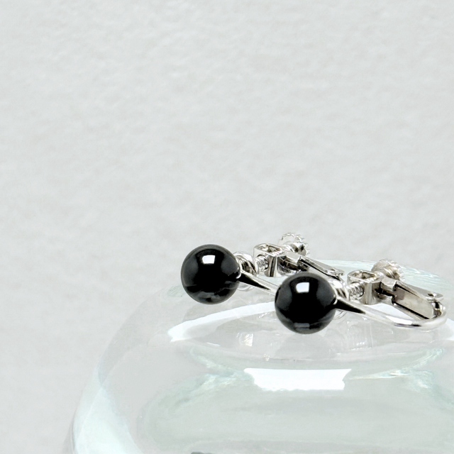アウトレット 7mm シンプル オニキス/黒瑪瑙  RHP イヤリング - 純M
