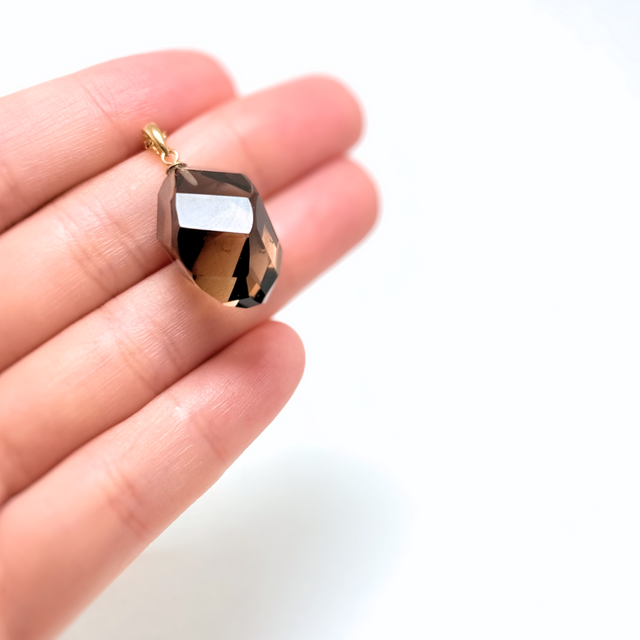 23mm 大粒 スモーキークォーツ/茶水晶 K18 K24GP 天然石