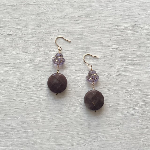 14kgfピアス♡モスコバイト×チェコビーズ≪一点もの≫