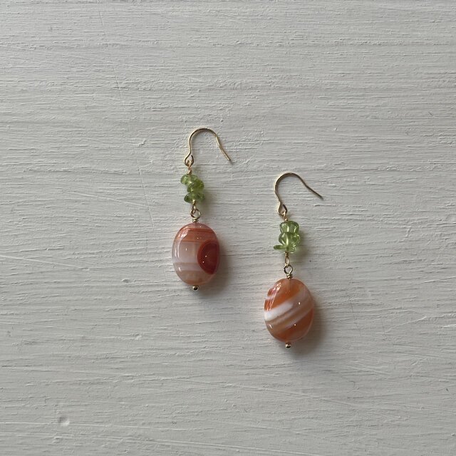 14kgfピアス♡レッドサードニクス×ペリドット≪一点もの≫