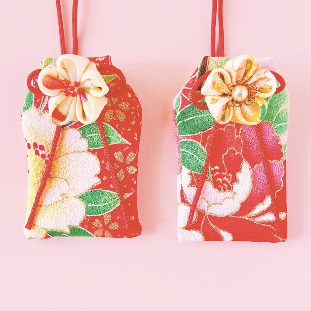 白花と桜隠れ｜桜のお守り袋（手縫い・つまみ細工／元巫女が仕立てる