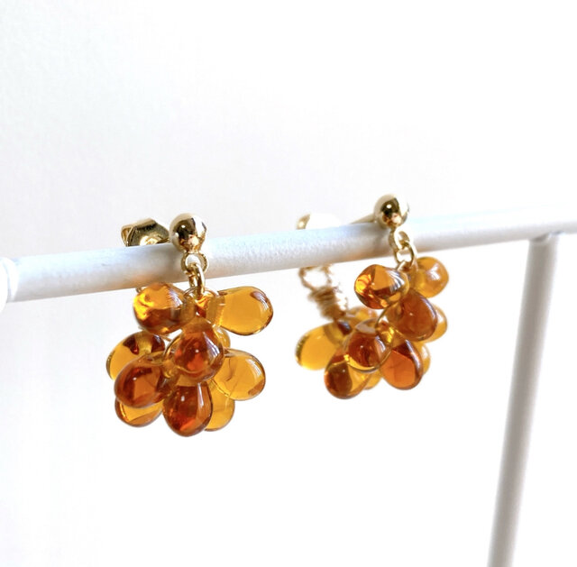 【1073】琥珀色のチェコビーズのピアス／イヤリング it-6721f4103913c-1200.jpg