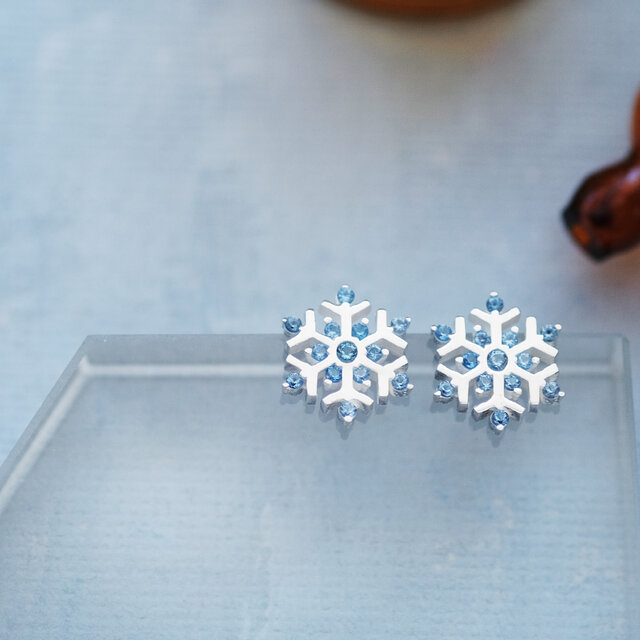 アクアマリン 雪の結晶 ピアス シルバー925