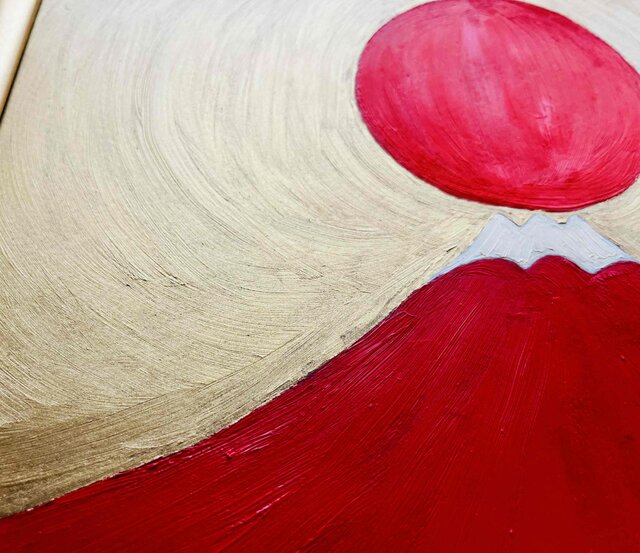 【開運・活力アップ】「赤富士2」特大・油彩・額装・原画・風水 開運・活力アップ】「赤富士2」特大・油彩・額装・原画・風水