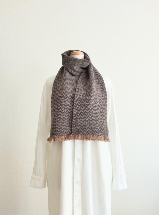 青x薄茶/ヘリンボーン柄マフラー