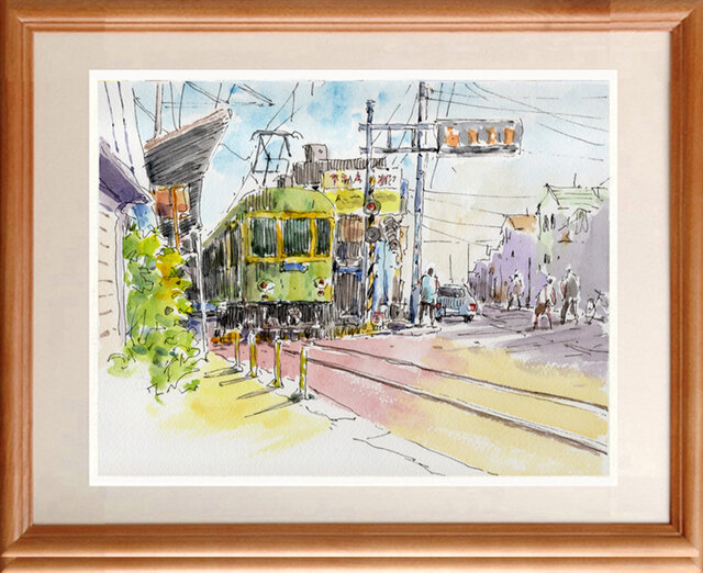 水彩画原画 鎌倉へ・腰越駅 ＃647 | iichi 日々の暮らしを