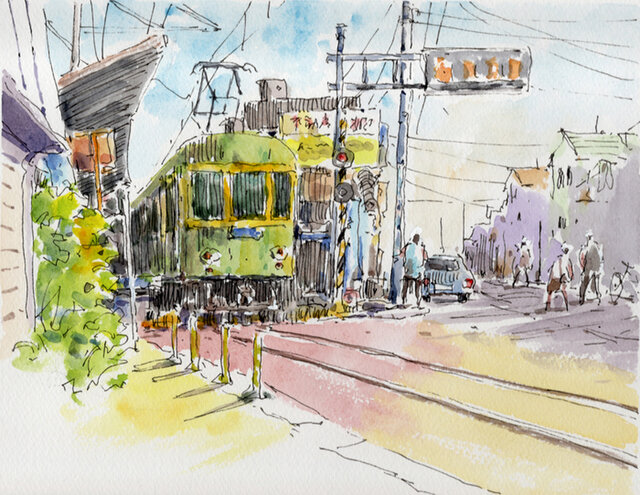水彩画 原画 店長 水彩画原画 鎌倉へ・腰越駅 ＃647 | iichi 日々の暮らしを
