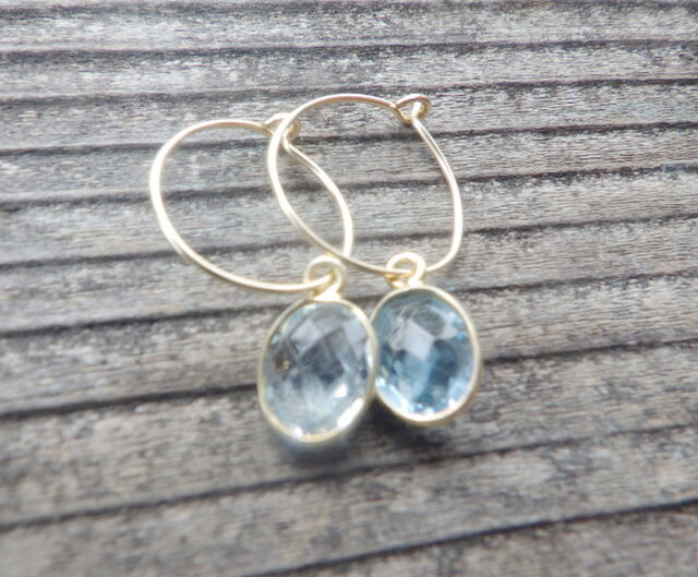 ⭐︎11月誕生石＊宝石質ブルートパーズのフープピアス⭐︎Blue