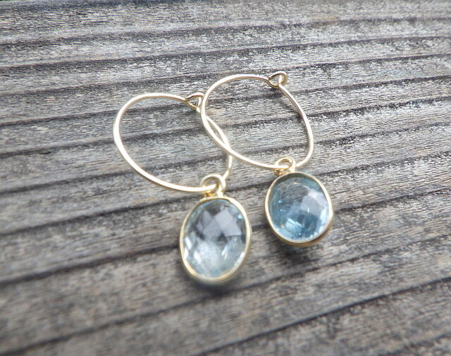 ⭐︎11月誕生石＊宝石質ブルートパーズのフープピアス⭐︎Blue