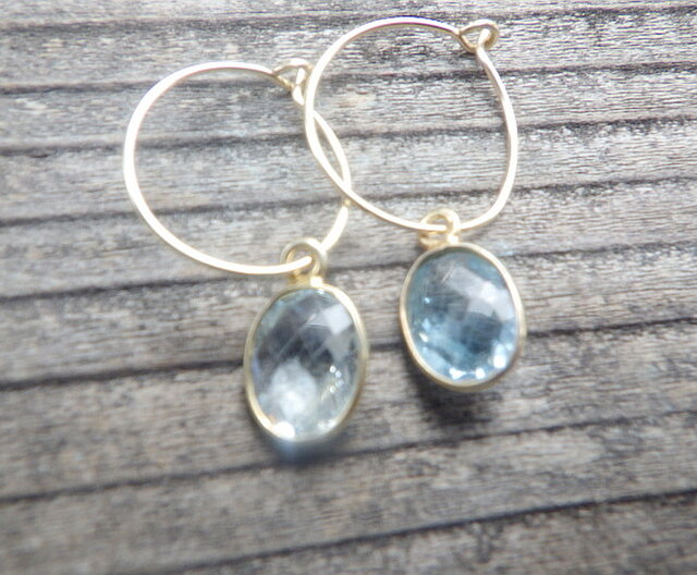 ⭐︎11月誕生石＊宝石質ブルートパーズのフープピアス⭐︎Blue