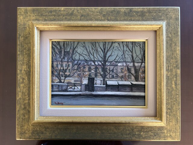 セーヌ河畔（原画、油絵サムホール 、フランス、パリ、額付き