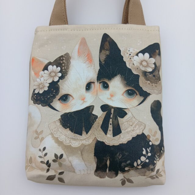 猫 パネル生地のミニミニトートバッグ ベージュ 871 | iichi 日々の