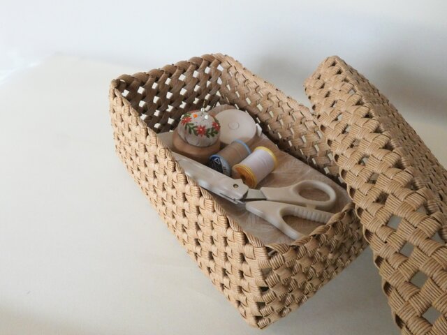 収納かご  古道具 楽天市場】収納ボックス ふた付き かご バスケット Lサイズ 2個