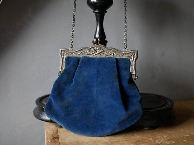 【お値下中】フランス製アンティークバック 純銀 ブルーのアンティークバッグ フランスアンティーク アンティーク
